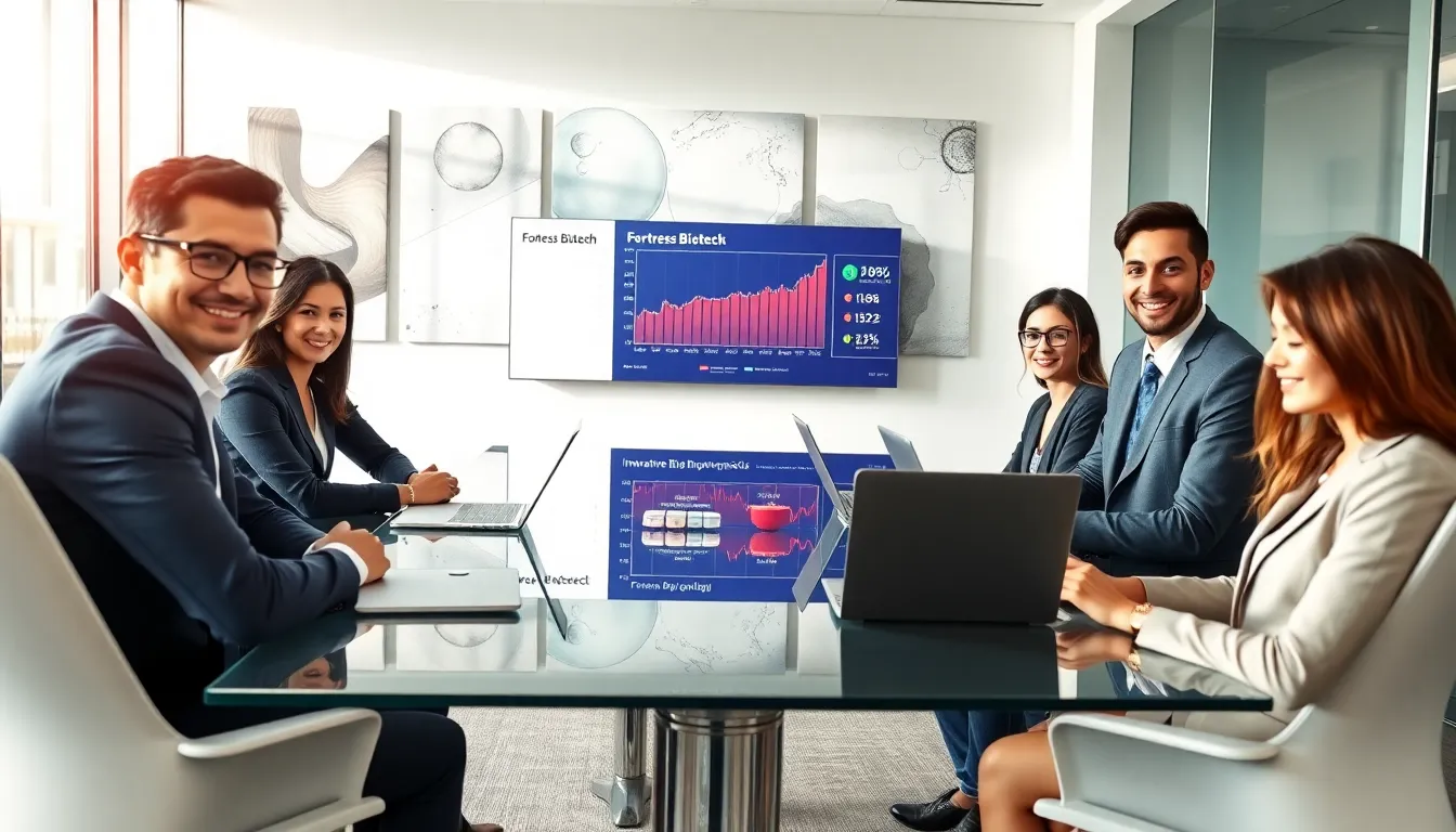 diverse team discussing biotech innovations in a modern conference room.